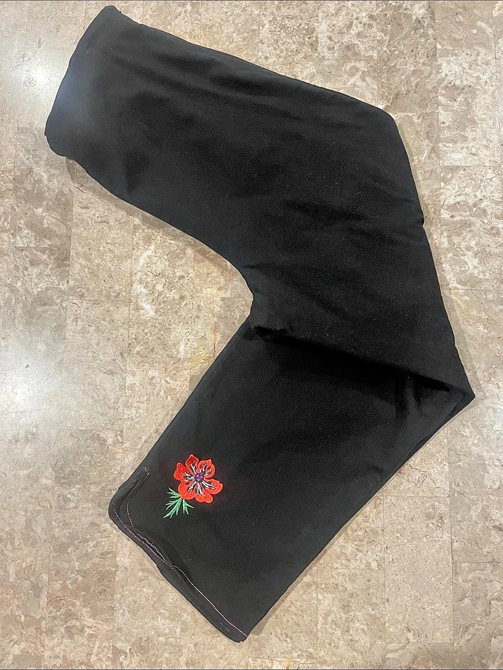 Y2K Art to Wear flower Embroidered pleated Straight Leg Pants Black Medium